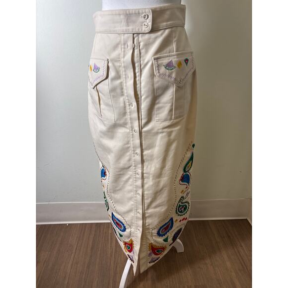 Alemais Off White Paisley Embroidered Cotton Button Up Maxi Skirt Sz 4 - Picture 6 of 11